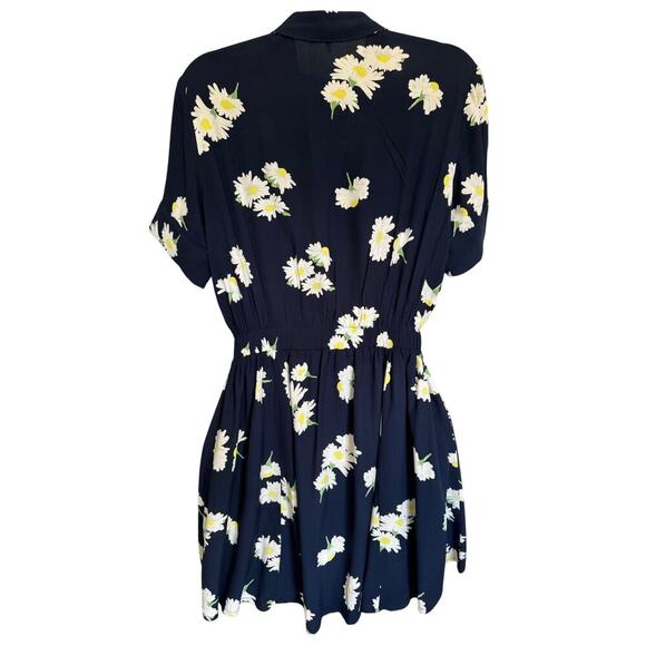 Ganni NWOT Silvery Crepe Twist Dress Daisy Flowy Mini Navy Blue White Size Small - Picture 6 of 12